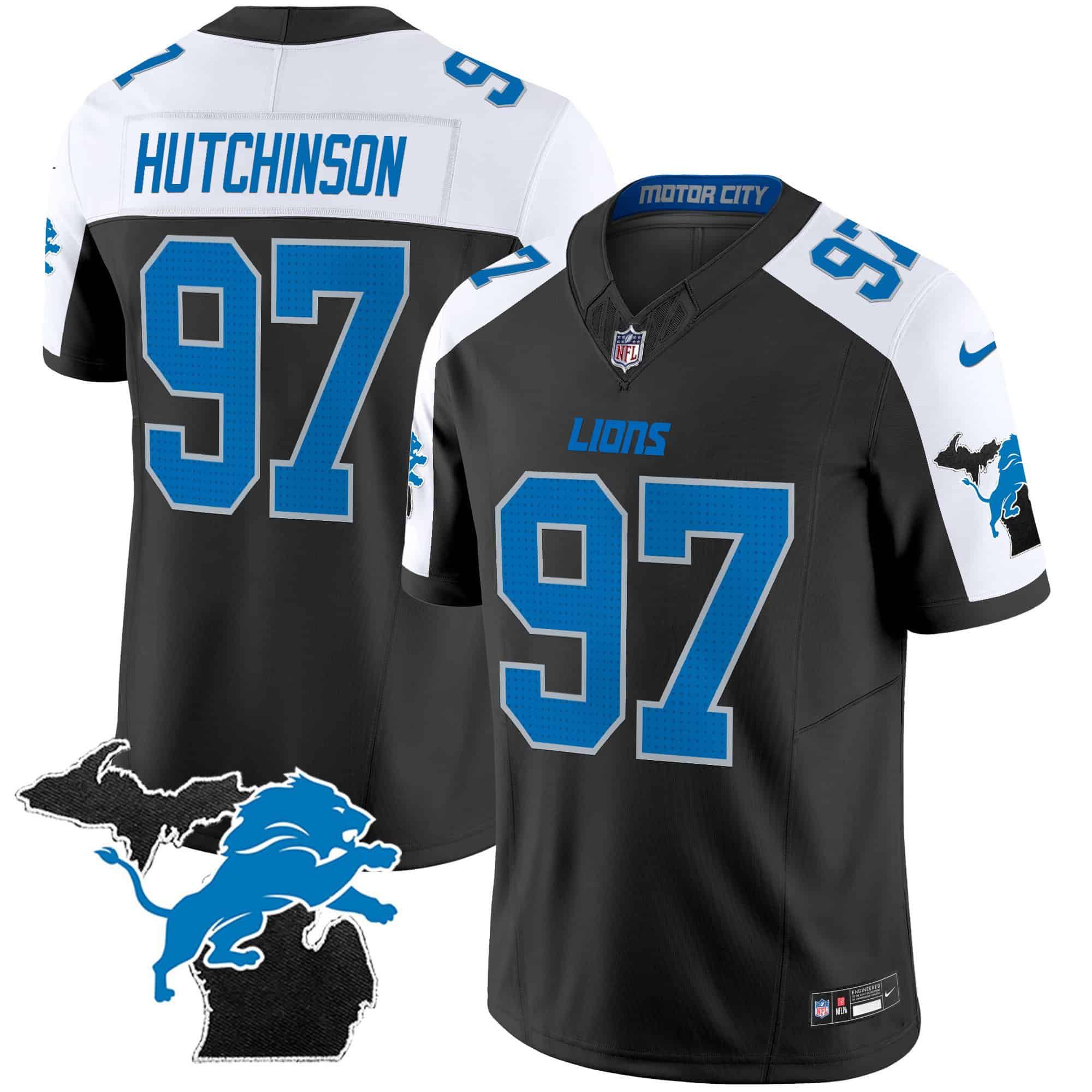 Men Detroit Lions #97 Hutchinson Black 2024 Nike Michigan Patch Vapor Limited NFL Jersey->customized nfl jersey->Custom Jersey